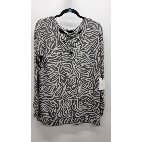1.STATE Long Sleeve Cross-Back Top Medium - Picture 1 of 8